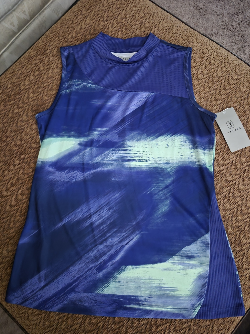 PGA Tour Blue & Aqua Print Sleeveless Golf Top